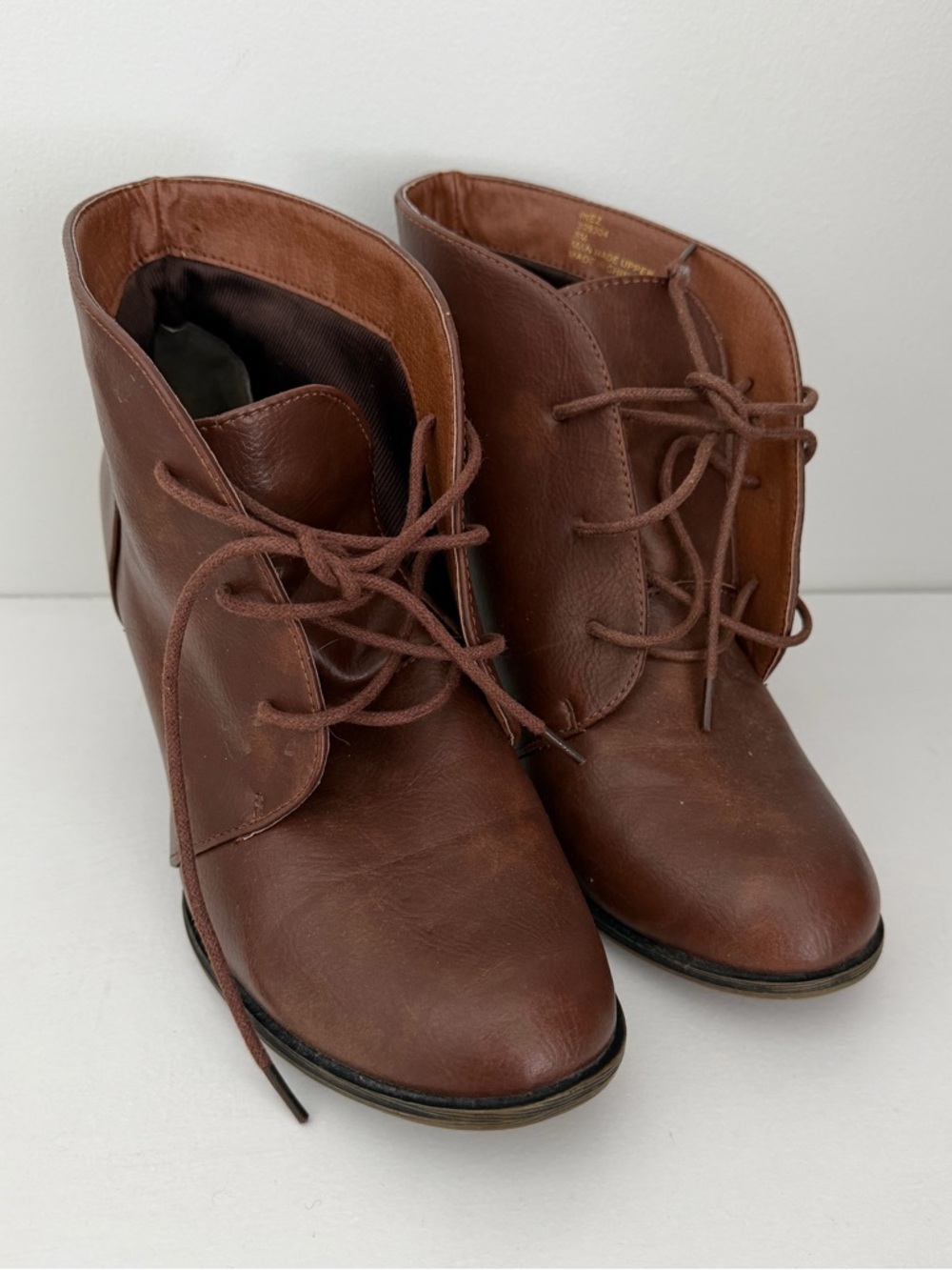 Sugar - Brown Ankle Lace Up Booties, Size 8